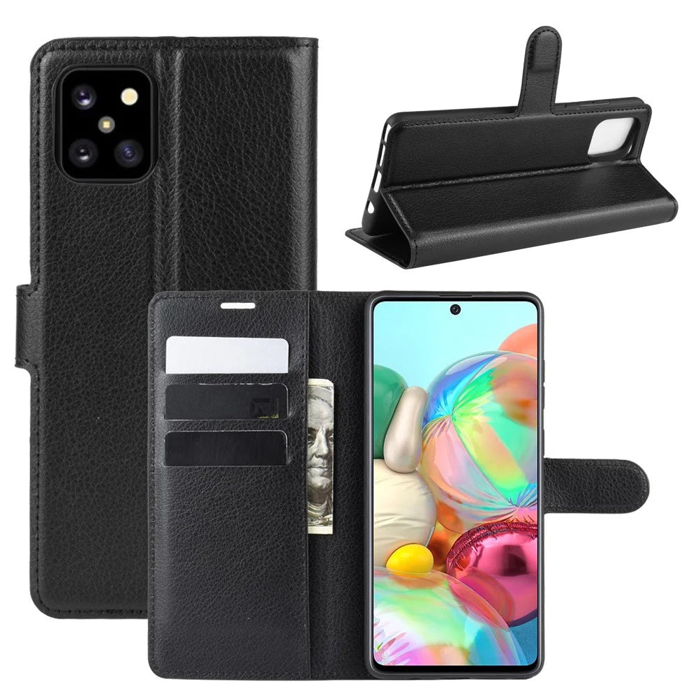 Litchi Skin Wallet Flip Leather Case for Galaxy A81 / Note 10 Lite / M60s - Black - 1