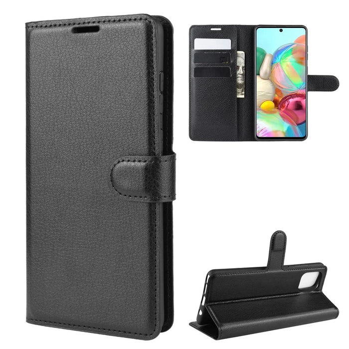 Litchi Skin Wallet Flip Leather Case for Galaxy A81 / Note 10 Lite / M60s - Black - 2
