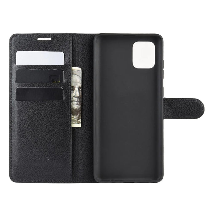 Litchi Skin Wallet Flip Leather Case for Galaxy A81 / Note 10 Lite / M60s - Black - 4