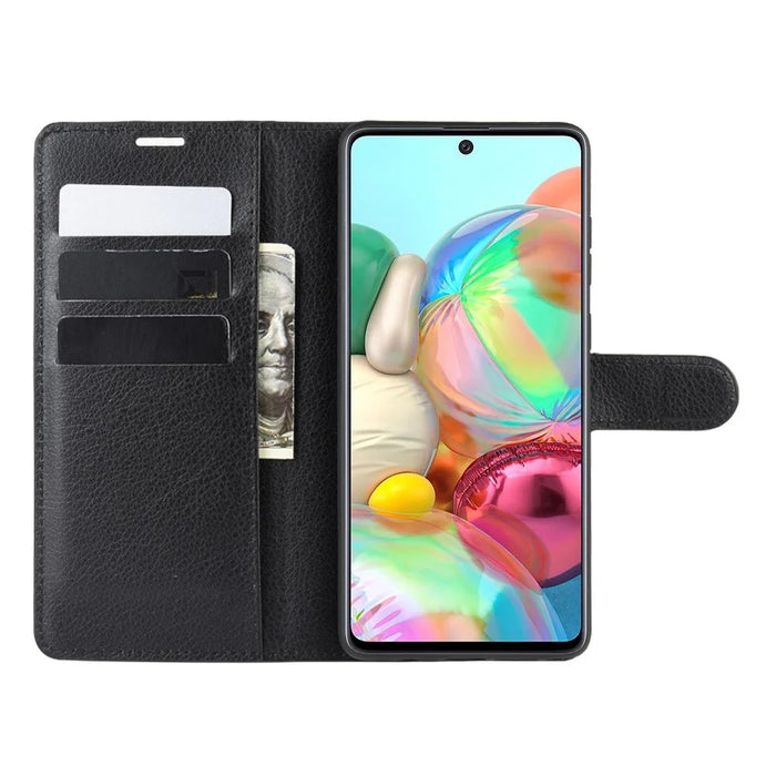 Litchi Skin Wallet Flip Leather Case for Galaxy A81 / Note 10 Lite / M60s - Black - 5