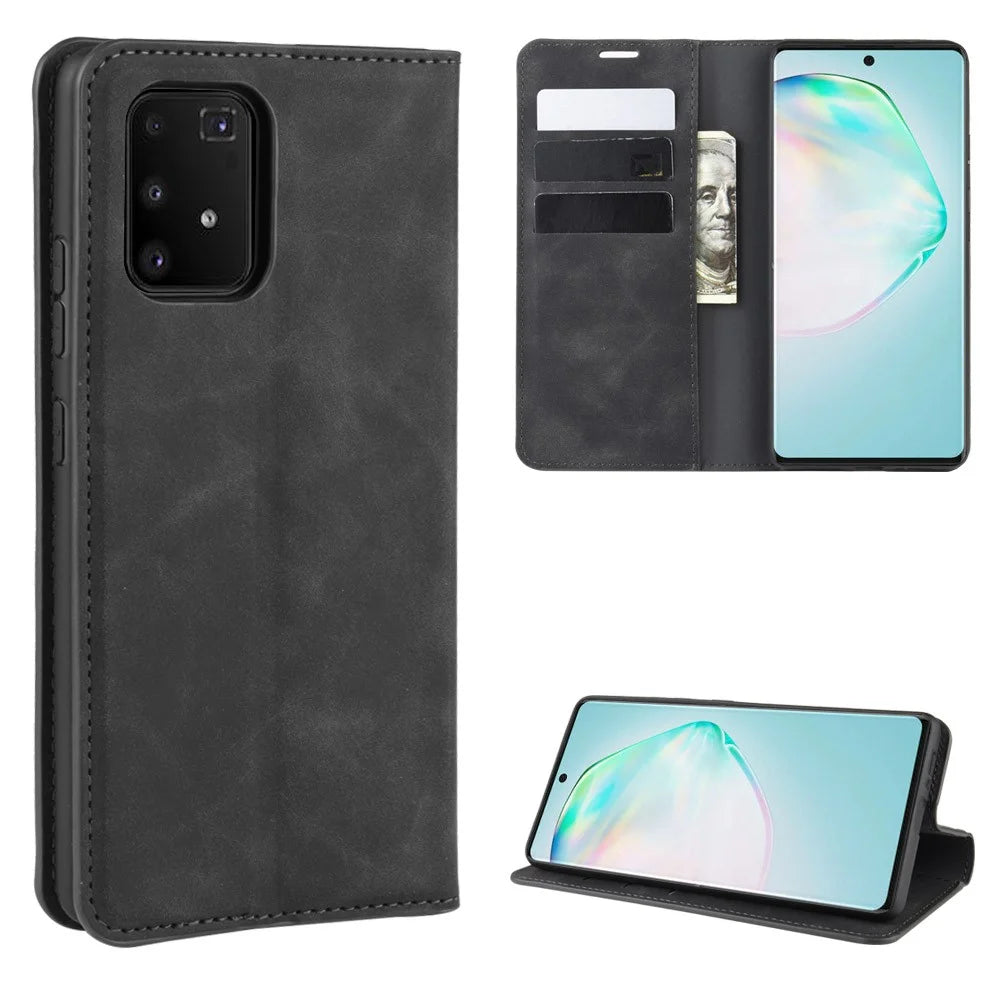 Silky Touch Leather Wallet Case for Samsung Galaxy A91 / S10 Lite / M80s - Black - 1