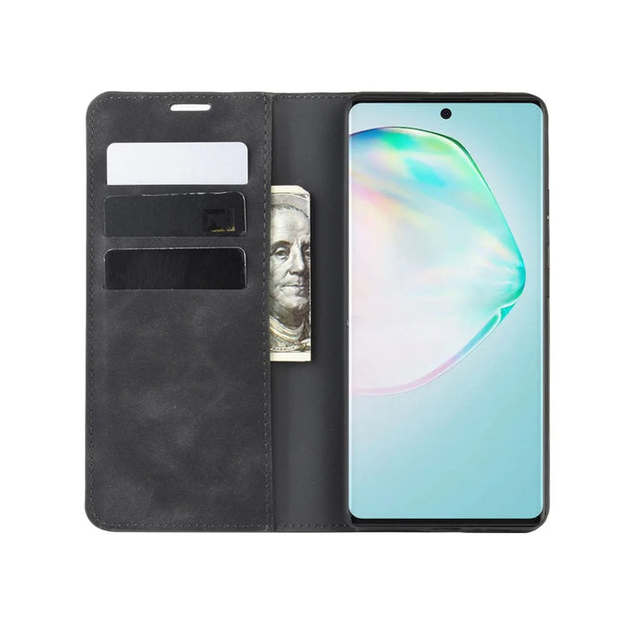 Silky Touch Leather Wallet Case for Samsung Galaxy A91 / S10 Lite / M80s - Black - 5