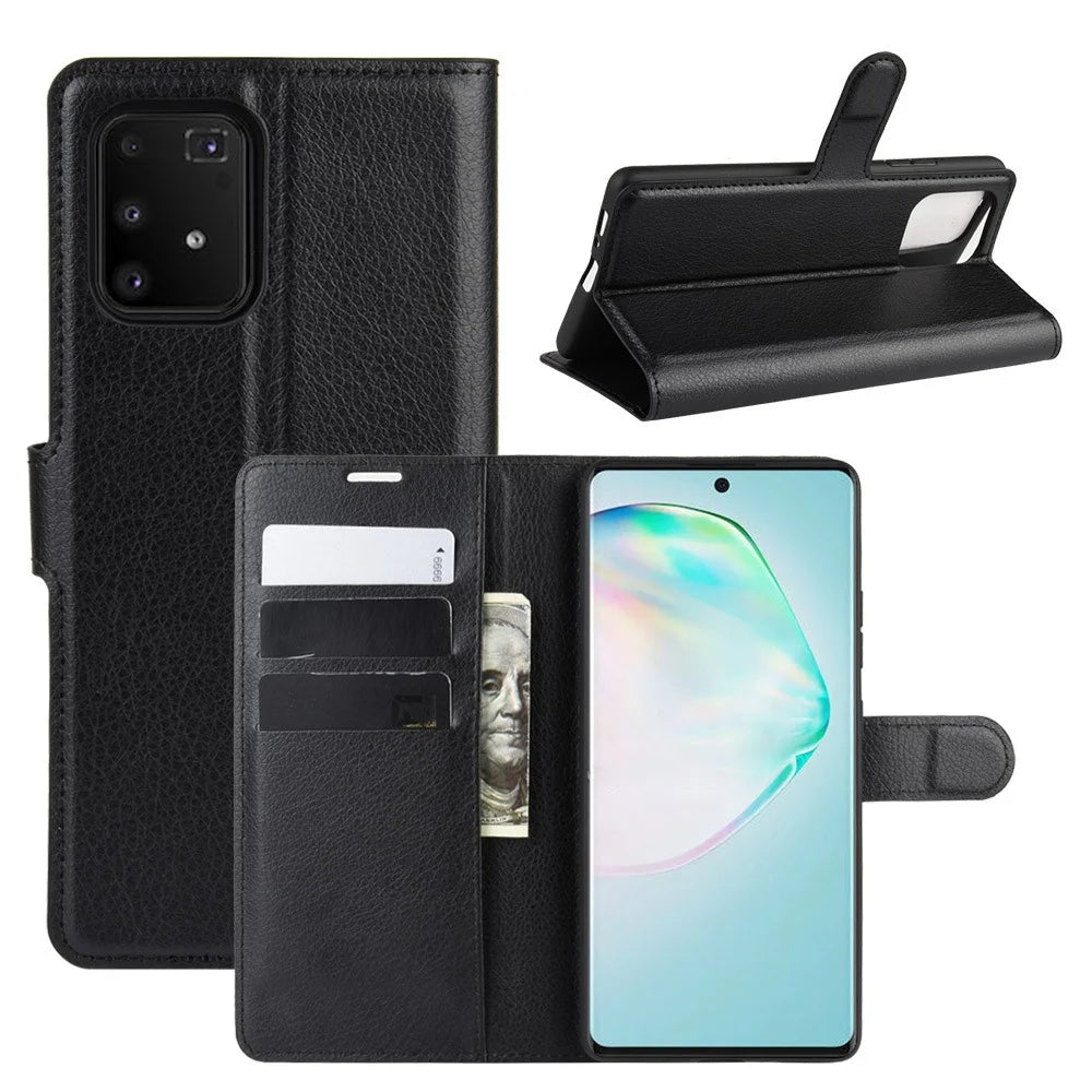 Litchi Skin Wallet Leather Stand Case for Samsung Galaxy A91 / M80s / S10 Lite - Black - 1