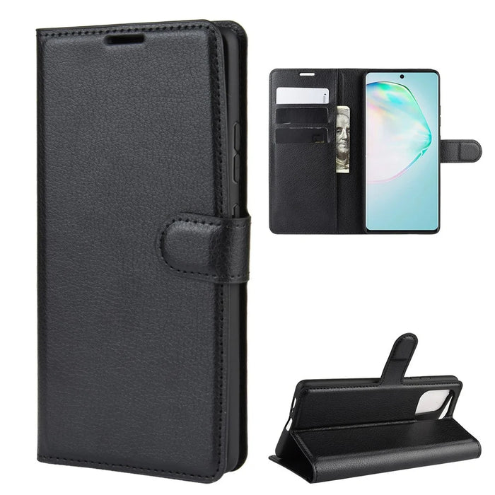 Litchi Skin Wallet Leather Stand Case for Samsung Galaxy A91 / M80s / S10 Lite - Black - 2