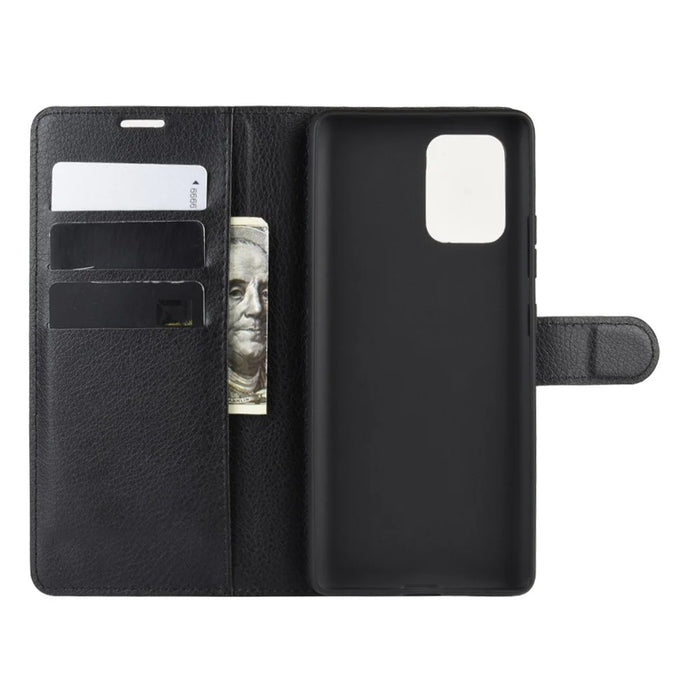 Litchi Skin Wallet Leather Stand Case for Samsung Galaxy A91 / M80s / S10 Lite - Black - 4