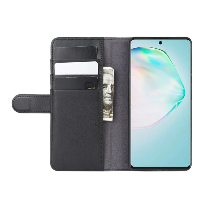For Samsung Galaxy A91 / S10 Lite / M80s Phone Cases Genuine Split Leather Wallet Mobile Cover Stand - Black - 6