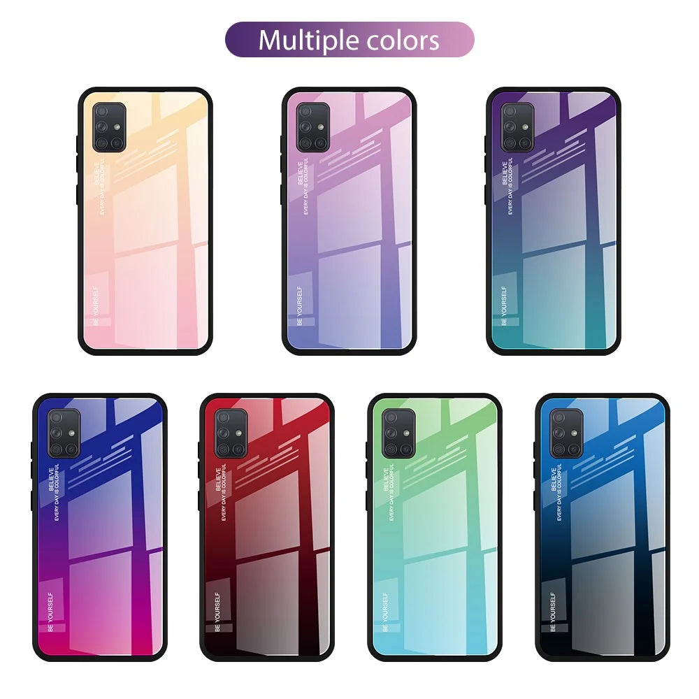 Anti-Drop Full Protection Gradient Color Glass + TPU Cell Phone Casing for Samsung Galaxy A71 - Gold / Pink - 4