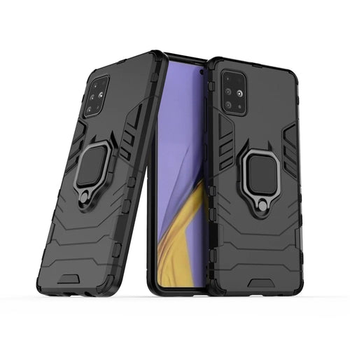 2-in-1 Plastic + TPU Phone Case Shell with Foldable Kickstand for Samsung Galaxy A51 - Black - 1