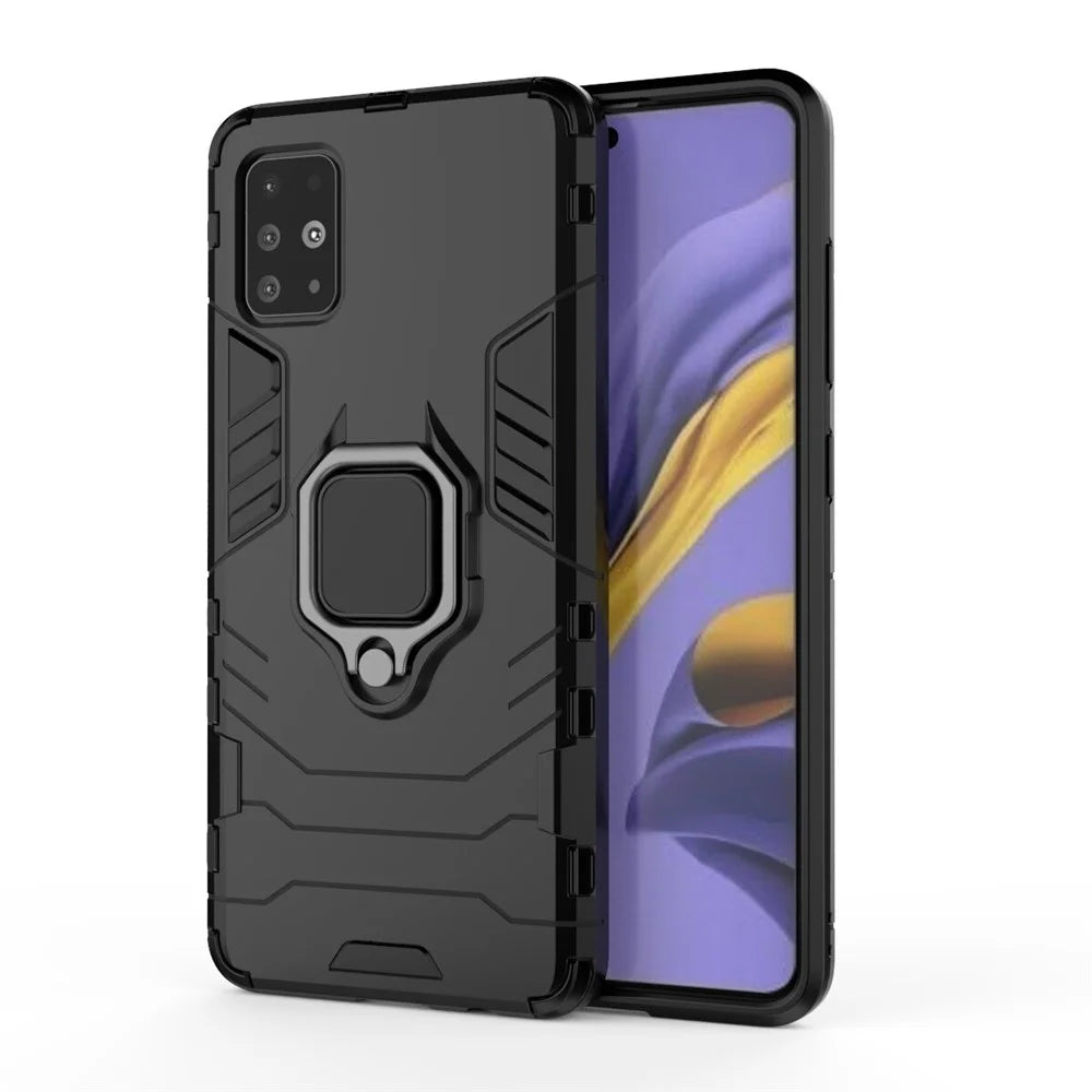 2-in-1 Plastic + TPU Phone Case Shell with Foldable Kickstand for Samsung Galaxy A51 - Black - 2