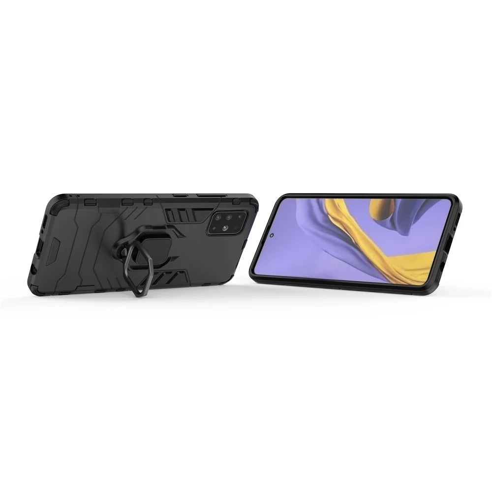 2-in-1 Plastic + TPU Phone Case Shell with Foldable Kickstand for Samsung Galaxy A51 - Black - 3