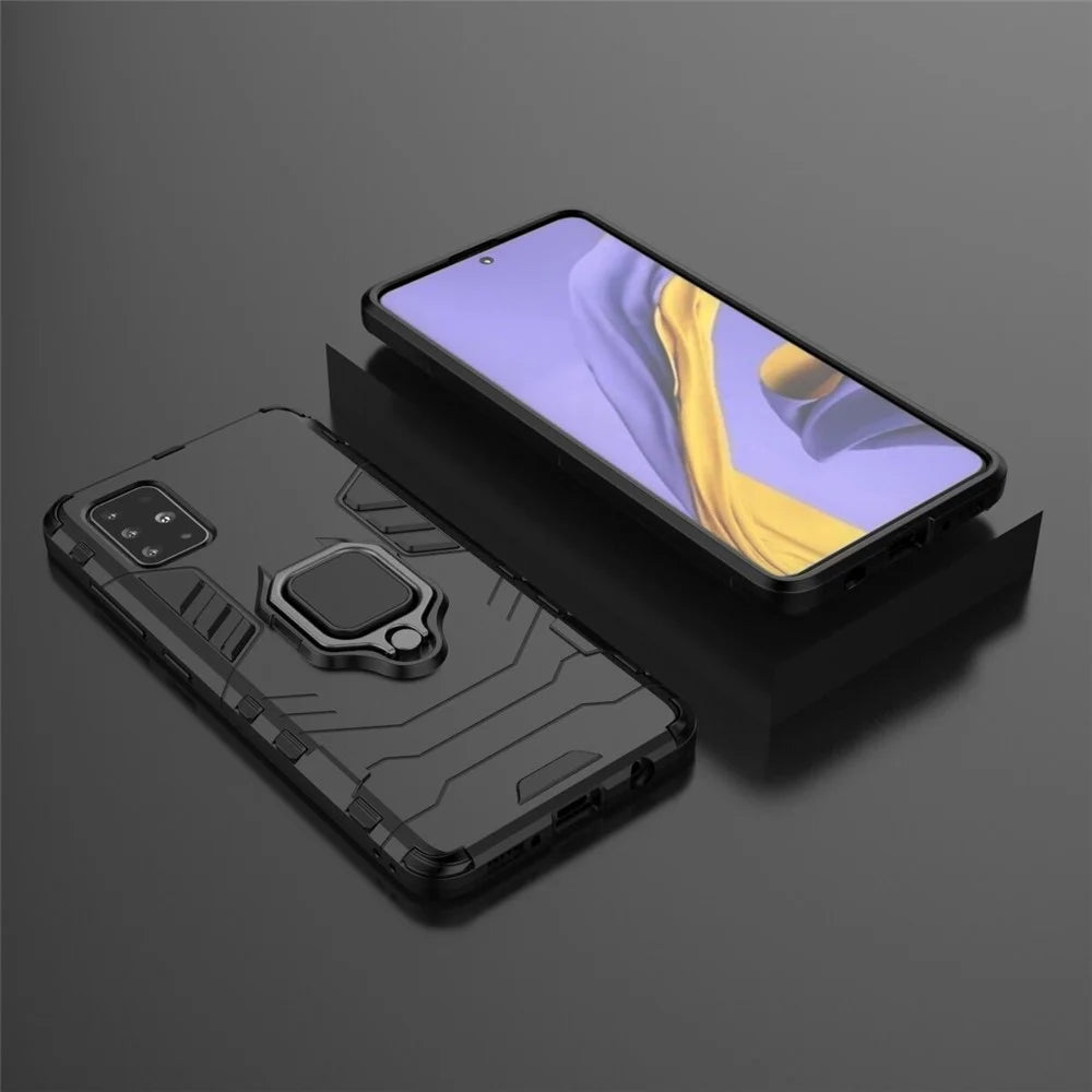 2-in-1 Plastic + TPU Phone Case Shell with Foldable Kickstand for Samsung Galaxy A51 - Black - 5