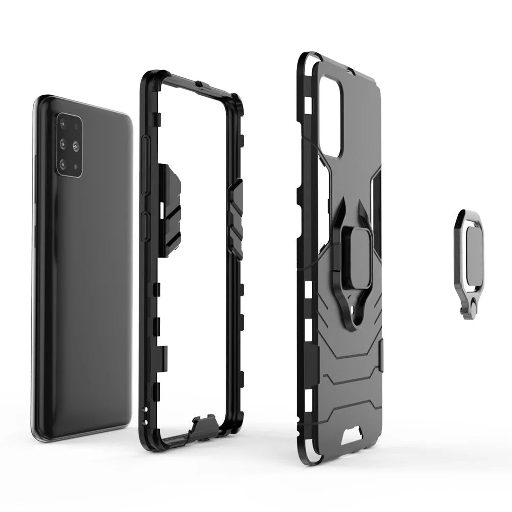 2-in-1 Plastic + TPU Phone Case Shell with Foldable Kickstand for Samsung Galaxy A51 - Black - 6