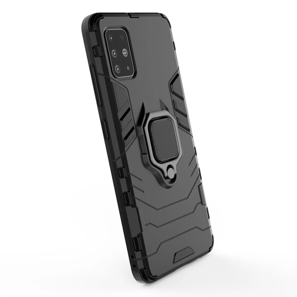 2-in-1 Plastic + TPU Phone Case Shell with Foldable Kickstand for Samsung Galaxy A51 - Black - 7