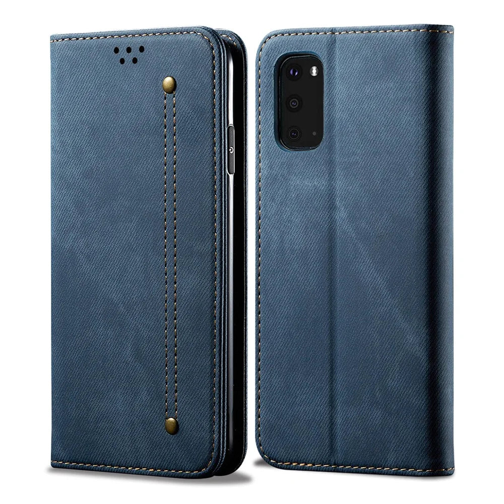 Retro Style Jeans Cloth Leather Wallet Case for Samsung Galaxy S20 4G/S20 5G - Blue - 2