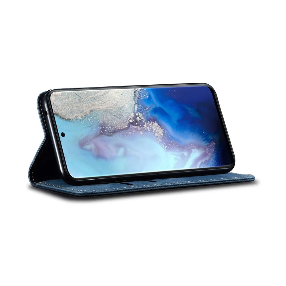 Retro Style Jeans Cloth Leather Wallet Case for Samsung Galaxy S20 4G/S20 5G - Blue - 7