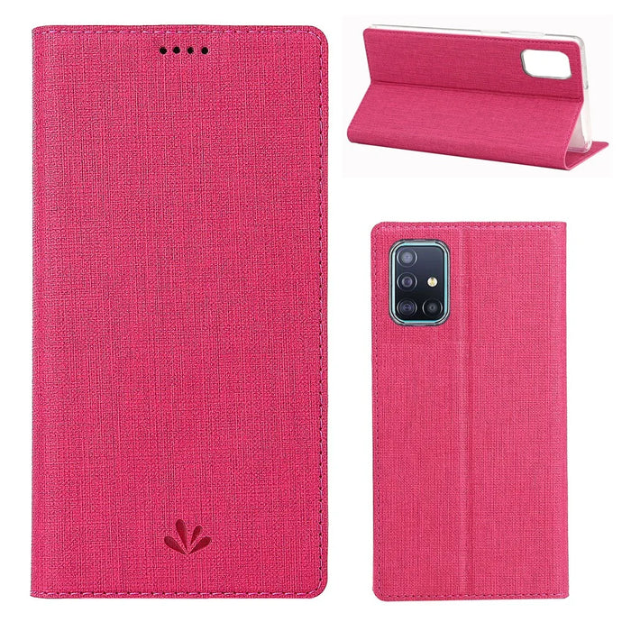 VILI DMX Cross Skin Stand Leather Card Holder Case for Samsung Galaxy A71 - Rose - 1