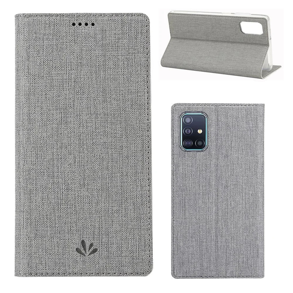 VILI DMX Cross Texture Leather Case with Card Holder for Samsung Galaxy A51 - Grey - 1