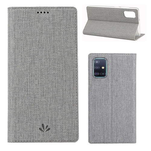 VILI DMX Cross Texture Leather Case with Card Holder for Samsung Galaxy A51 - Grey - 1