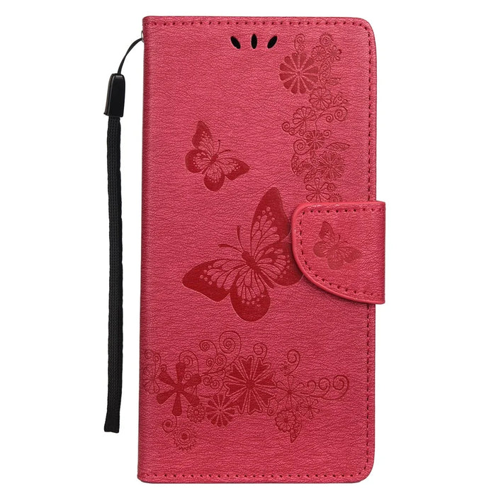 Imprint Butterfly Flower Leather Wallet Phone Case for Samsung Galaxy S20 4G/S20 5G - Red - 2