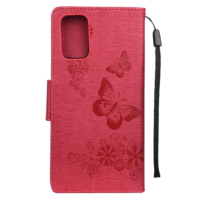 Imprint Butterfly Flower Leather Wallet Phone Case for Samsung Galaxy S20 4G/S20 5G - Red - 3