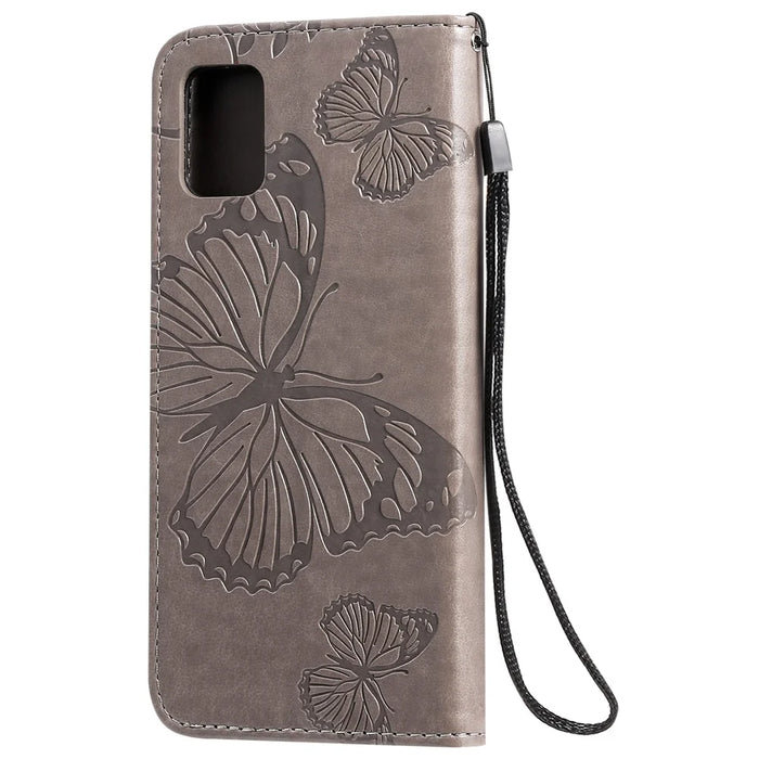 For Samsung Galaxy A51 Wallet Case Floral Butterfly Imprinted Leather Phone Cover Stand - Grey - 4