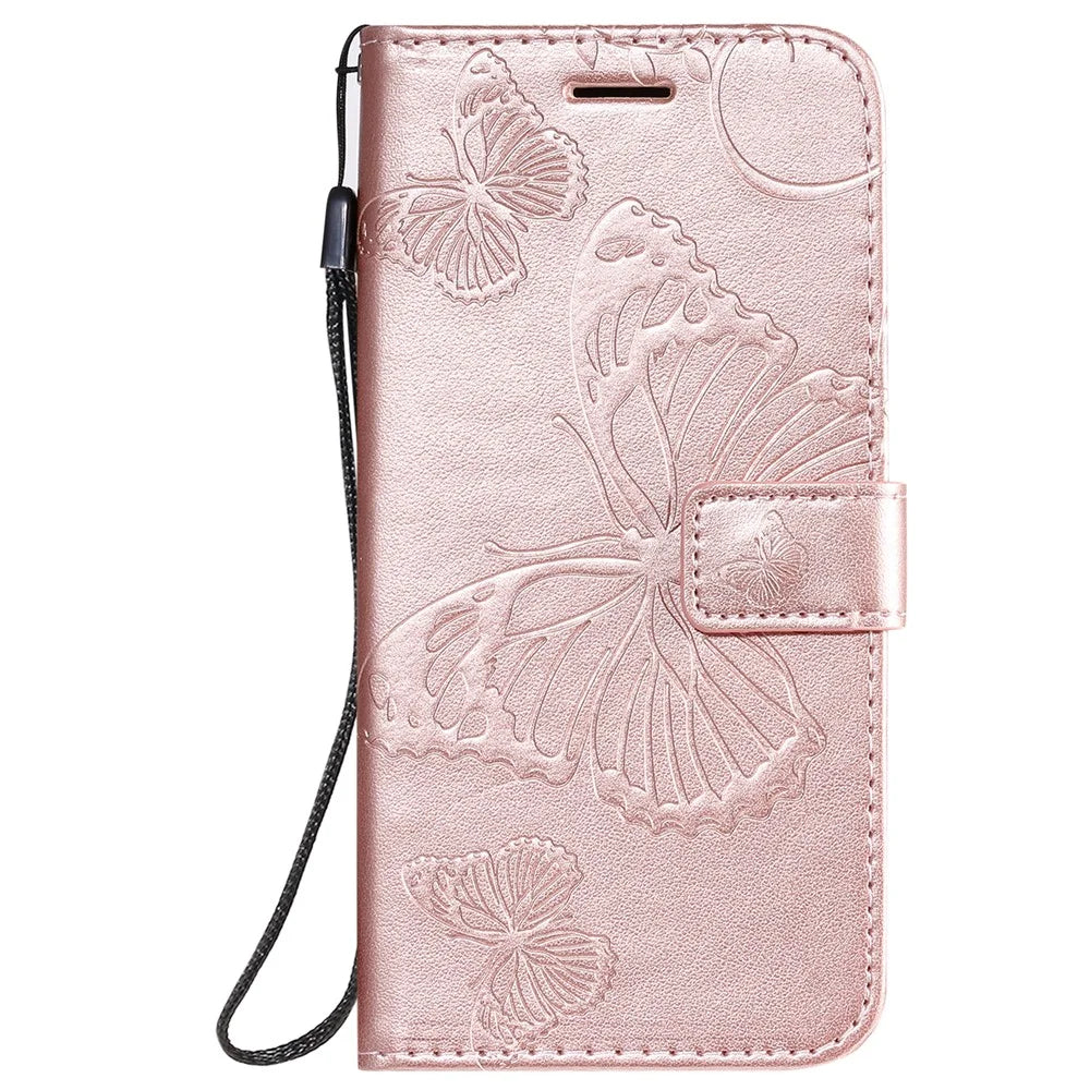 For Samsung Galaxy S20 4G / S20 5G Wallet Case Floral Butterfly Imprinted Leather Phone Cover Stand - Rose Gold - 2