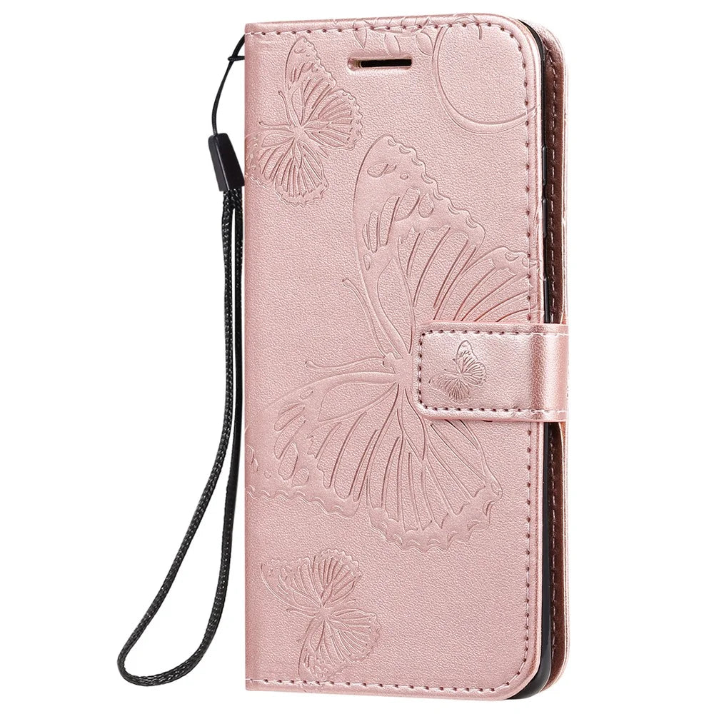 For Samsung Galaxy S20 4G / S20 5G Wallet Case Floral Butterfly Imprinted Leather Phone Cover Stand - Rose Gold - 3