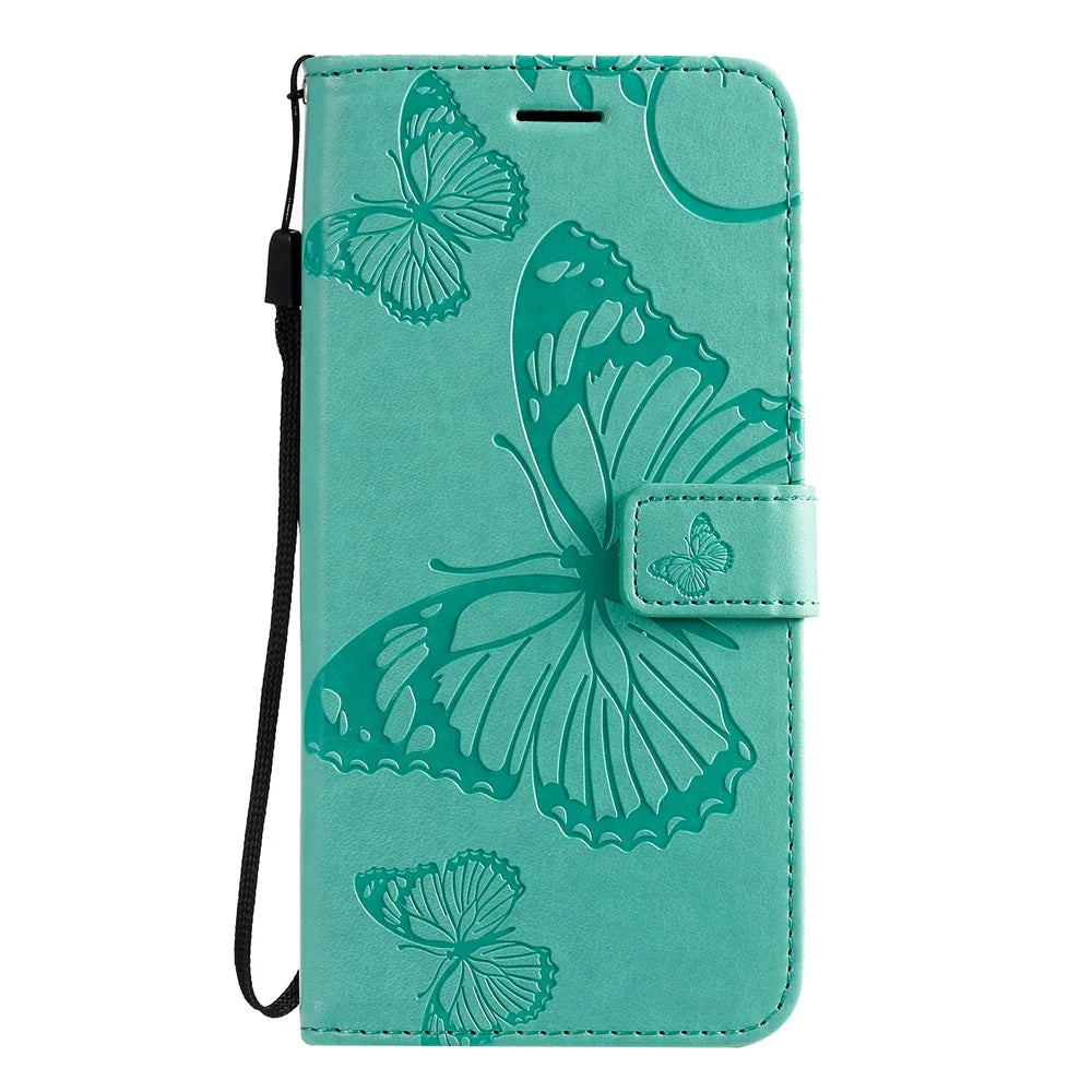 For Samsung Galaxy S20 Plus Wallet Case Floral Butterfly Imprinted Leather Phone Cover Stand - Green - 2
