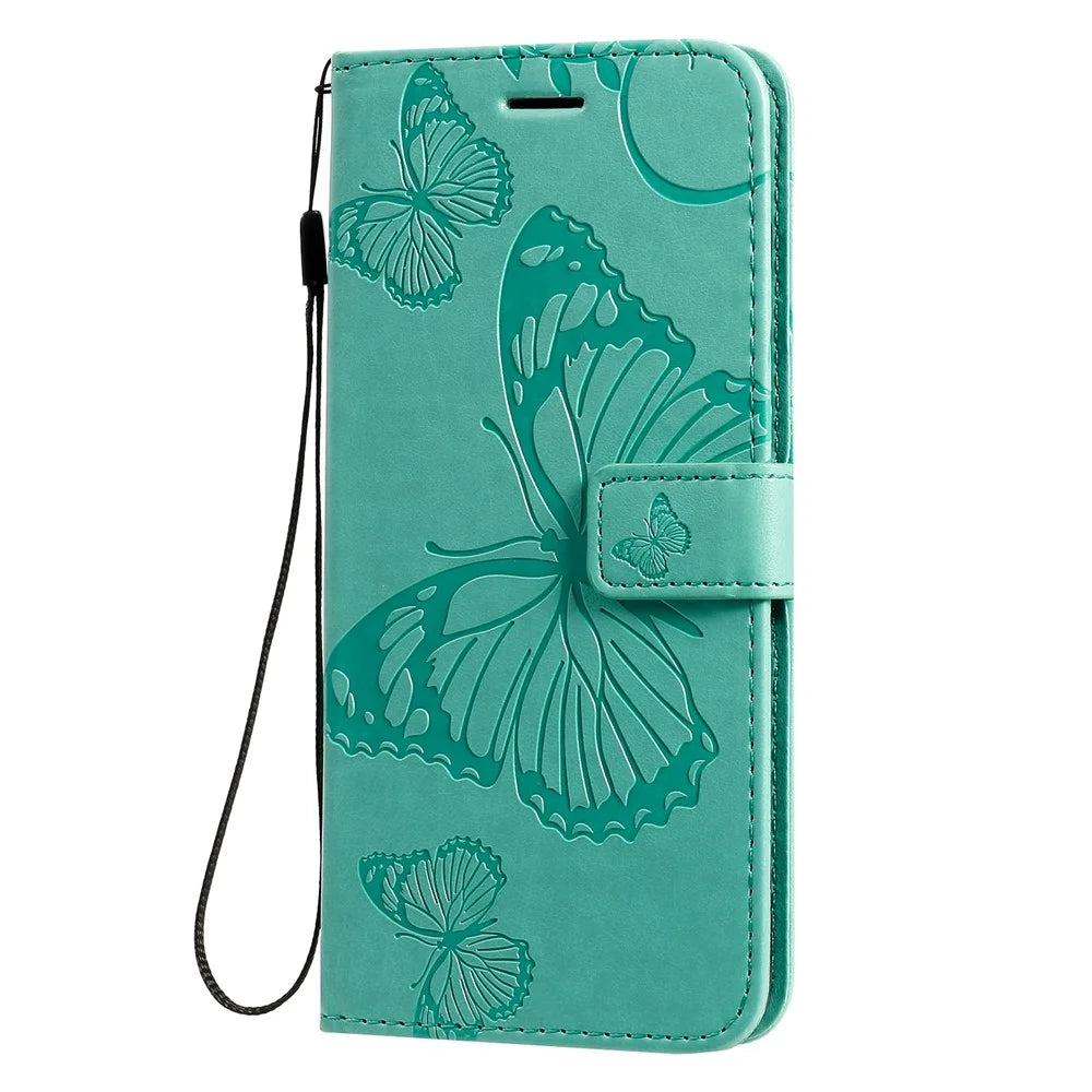 For Samsung Galaxy S20 Plus Wallet Case Floral Butterfly Imprinted Leather Phone Cover Stand - Green - 4