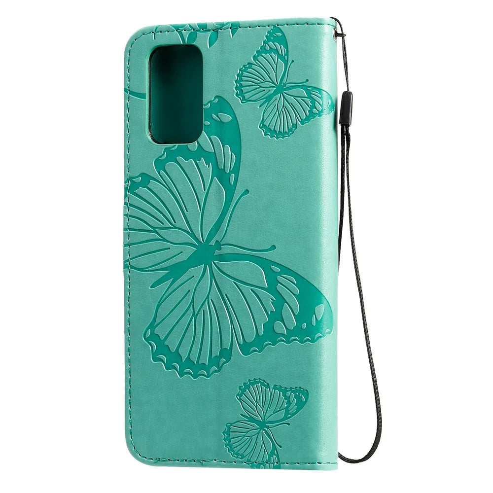 For Samsung Galaxy S20 Plus Wallet Case Floral Butterfly Imprinted Leather Phone Cover Stand - Green - 5