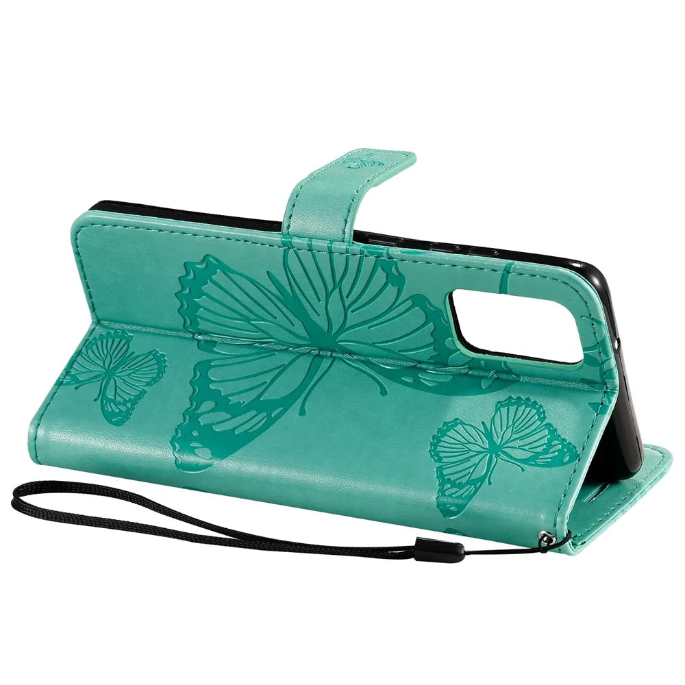 For Samsung Galaxy S20 Plus Wallet Case Floral Butterfly Imprinted Leather Phone Cover Stand - Green - 6