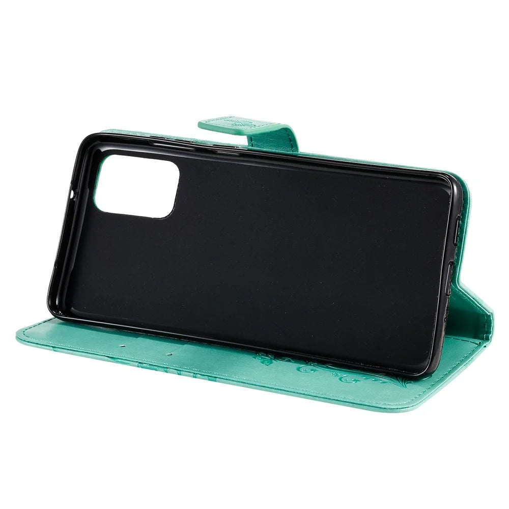 For Samsung Galaxy S20 Plus Wallet Case Floral Butterfly Imprinted Leather Phone Cover Stand - Green - 7