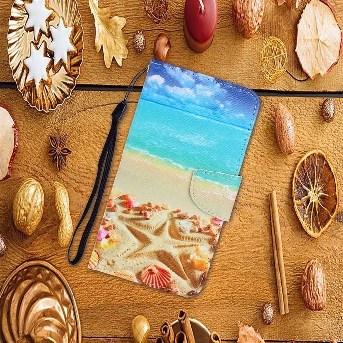 Pattern Printing Flip Leather Wallet Phone Shell for Samsung Galaxy A71 A715 - Beach - 5