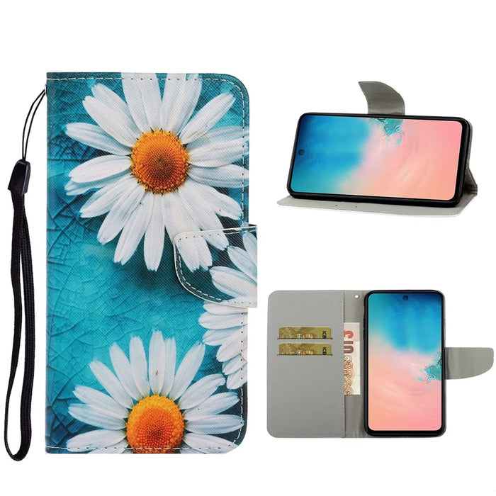 Pattern Printing Wallet Leather Stand Case for Samsung Galaxy A51 - White Flowers - 1