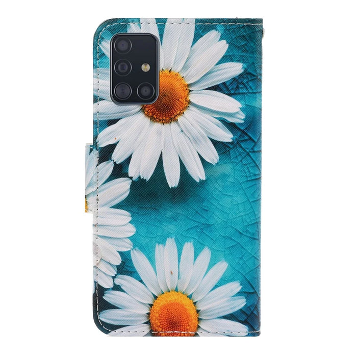 Pattern Printing Wallet Leather Stand Case for Samsung Galaxy A51 - White Flowers - 3