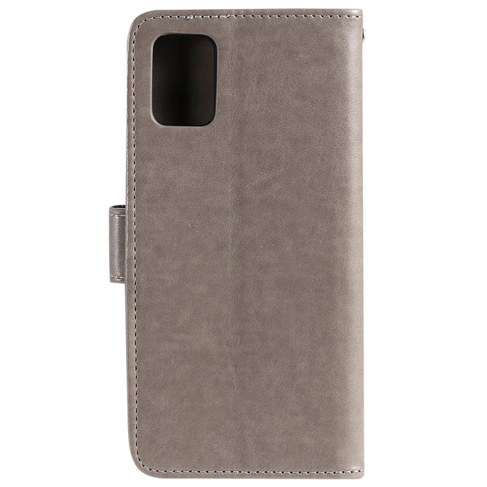 Imprint Sakura Cat Leather Covering with Card Slots for Samsung Galaxy A71 - Grey - 3