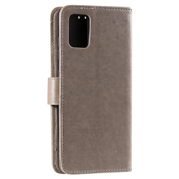Imprint Sakura Cat Leather Covering with Card Slots for Samsung Galaxy A71 - Grey - 4