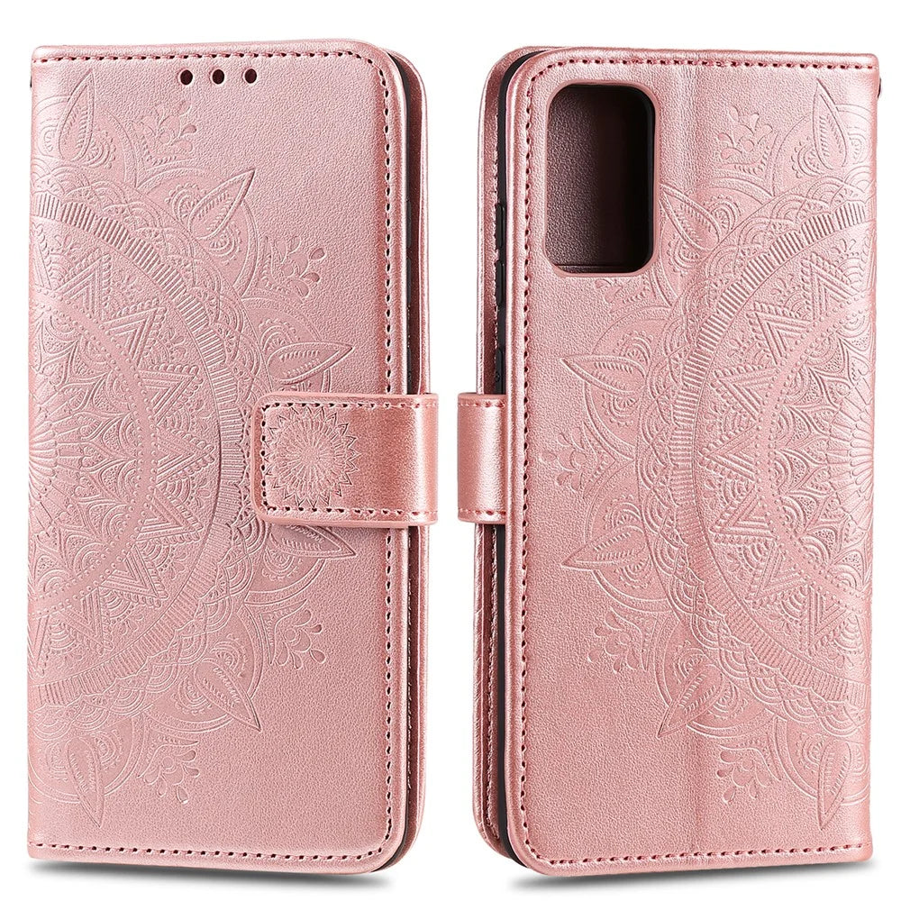 Imprint Flower Leather Wallet Case for Samsung Galaxy S20 4G/S20 5G - Rose Gold - 1