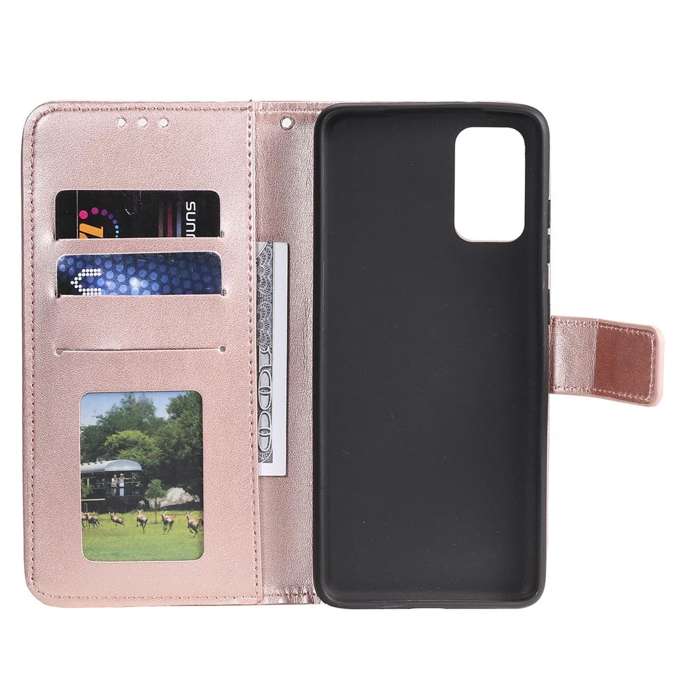 Imprint Flower Leather Wallet Case for Samsung Galaxy S20 4G/S20 5G - Rose Gold - 6