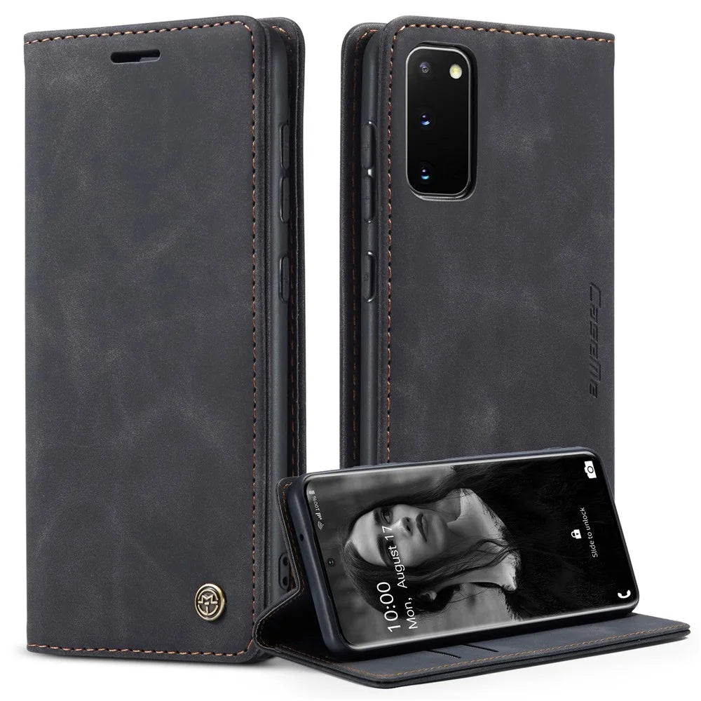 CASEME 013 Series Auto-absorbed Flip Leather Wallet Case for Samsung Galaxy S20 4G/S20 5G - Black - 1