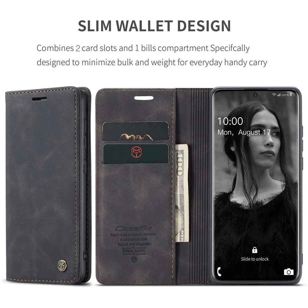 CASEME 013 Series Auto-absorbed Flip Leather Wallet Case for Samsung Galaxy S20 4G/S20 5G - Black - 4