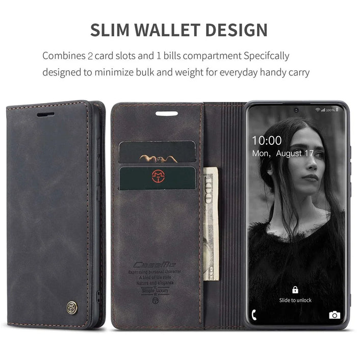 CASEME 013 Series Auto-absorbed Flip Leather Wallet Case for Samsung Galaxy S20 4G/S20 5G - Black - 4