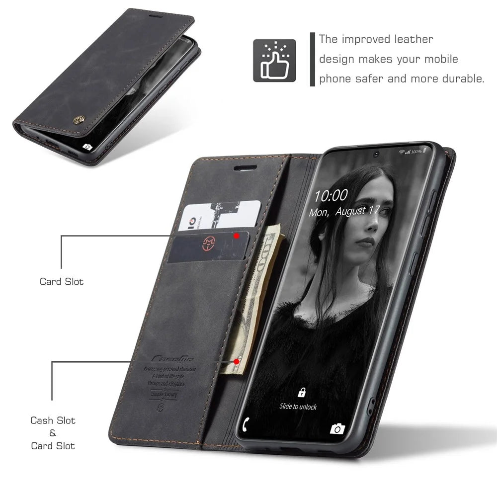 CASEME 013 Series Auto-absorbed Flip Leather Wallet Case for Samsung Galaxy S20 4G/S20 5G - Black - 5