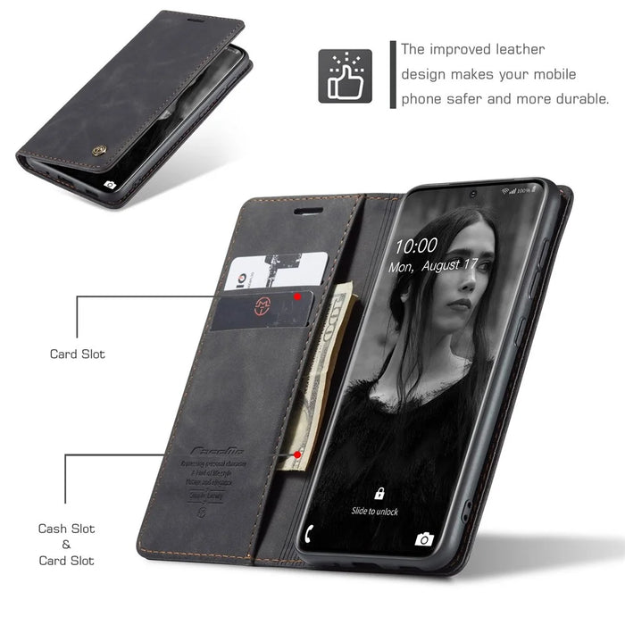 CASEME 013 Series Auto-absorbed Flip Leather Wallet Case for Samsung Galaxy S20 4G/S20 5G - Black - 5