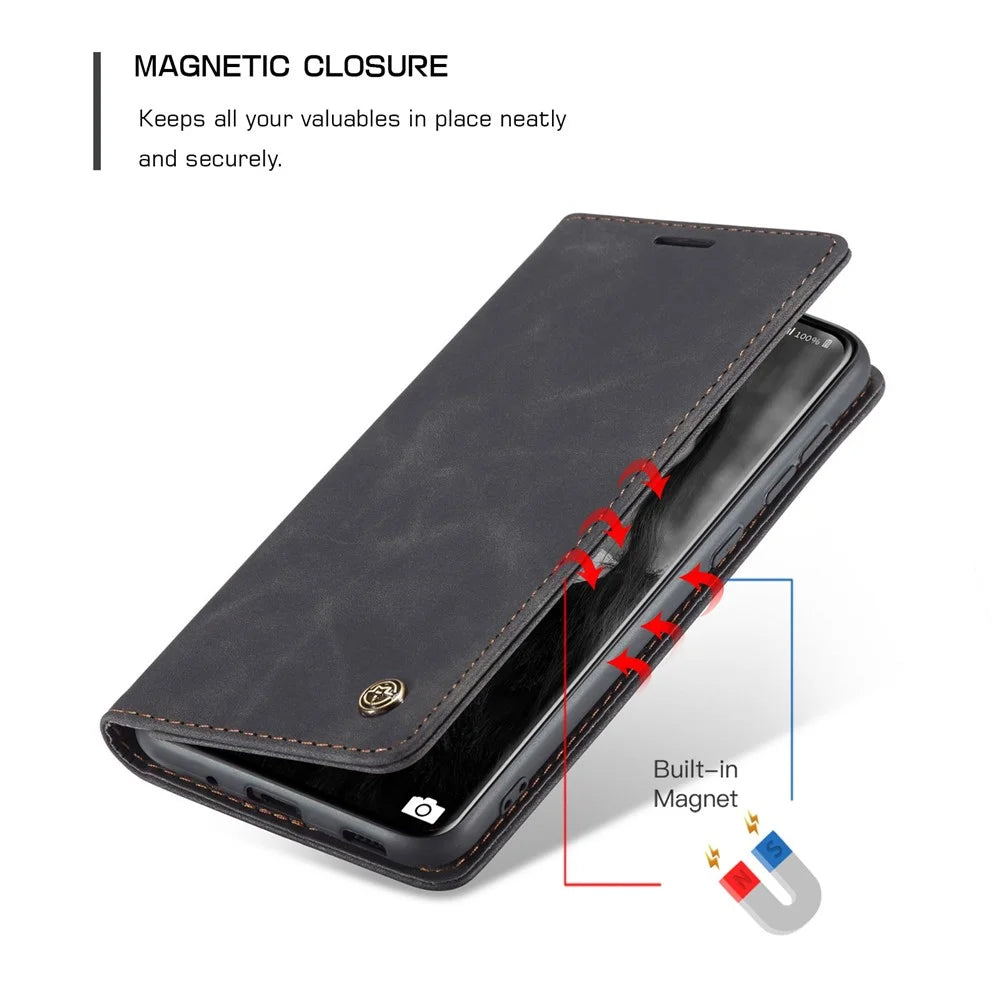 CASEME 013 Series Auto-absorbed Flip Leather Wallet Case for Samsung Galaxy S20 4G/S20 5G - Black - 6
