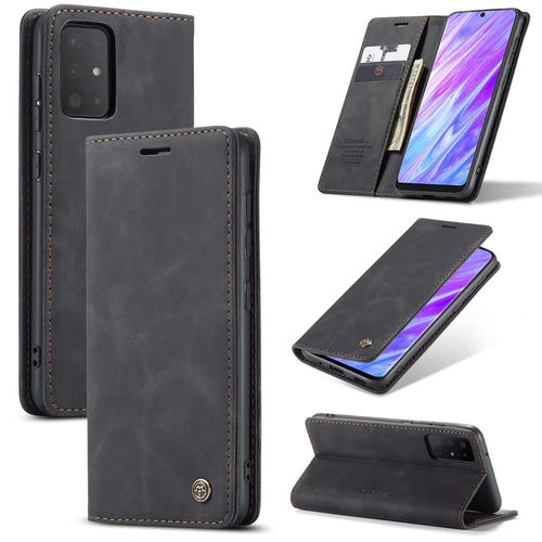 CASEME 013 Series Auto-absorbed Business Leather Wallet Stand Phone Case for Samsung Galaxy S20 Plus - Black - 1
