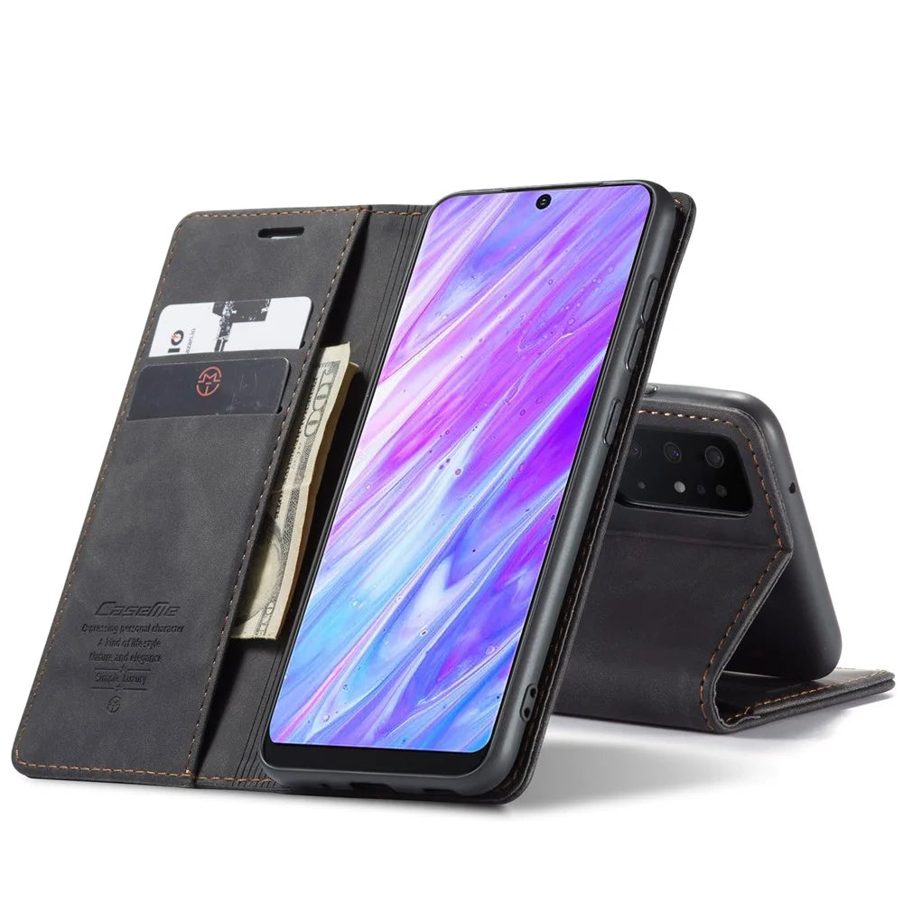 CASEME 013 Series Auto-absorbed Business Leather Wallet Stand Phone Case for Samsung Galaxy S20 Plus - Black - 3