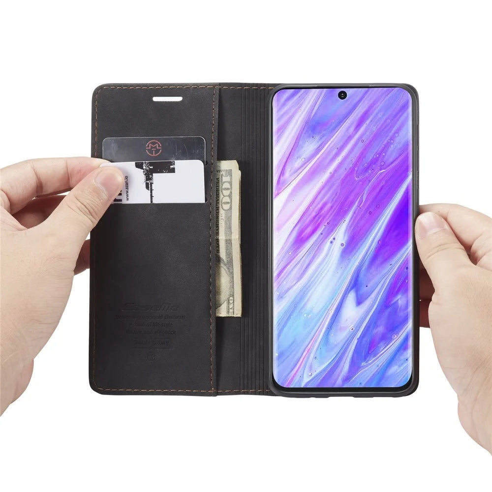 CASEME 013 Series Auto-absorbed Business Leather Wallet Stand Phone Case for Samsung Galaxy S20 Plus - Black - 4