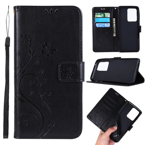 Imprint Butterflies Wallet Stand Flip Leather Phone Case for Samsung Galaxy S20 Ultra - Black - 1