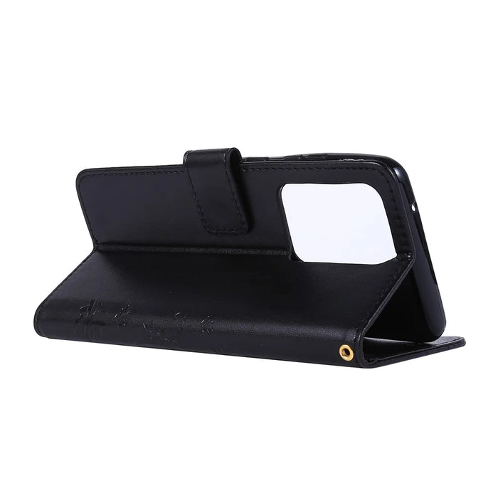 Imprint Butterflies Wallet Stand Flip Leather Phone Case for Samsung Galaxy S20 Ultra - Black - 4